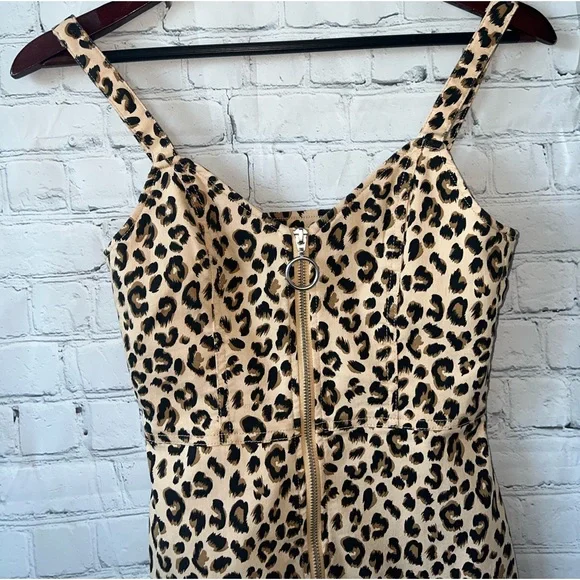 divided tan & black cheetah print zip down sleeveless dress size 4 - Picture 2 of 8